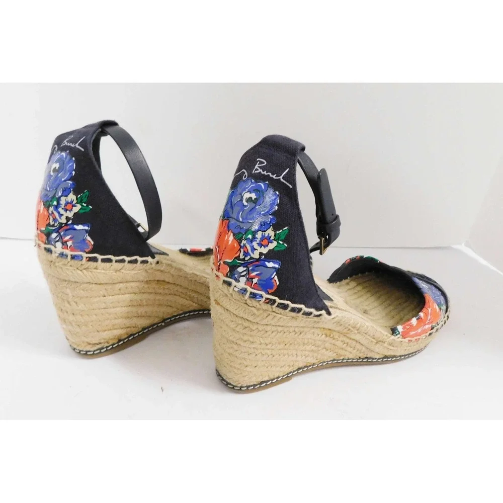 Tory Burch‎ Floral Espadrille Wedge Logo Toe Cap Sandals 7